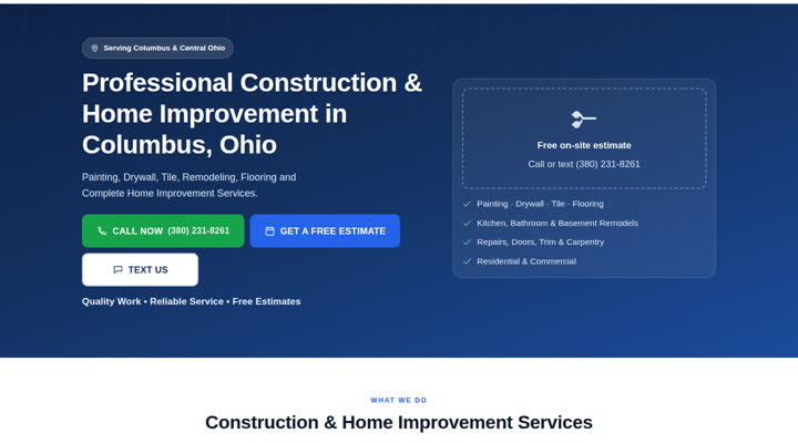 Construction company website example built by WebCraft USA