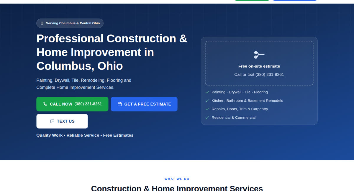 Example website built by WebCraft USA: Abdel Construction, Columbus Ohio
