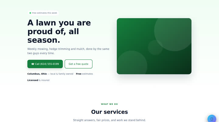 Landscaping website example built by WebCraft USA